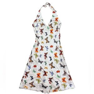 Y2K Vintage Poleci Silk Butterfly Babydoll Midi Dress